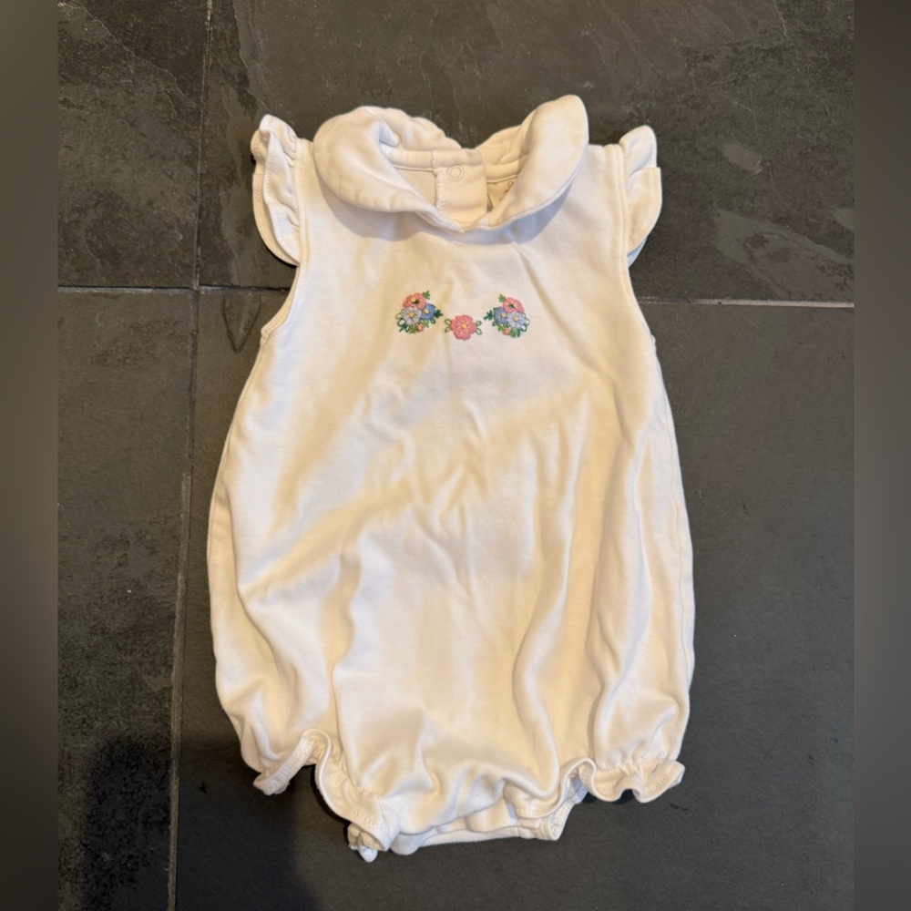 The Beaufort Bonnet Company Cream Bodysuit with Floral Embroidery Like New